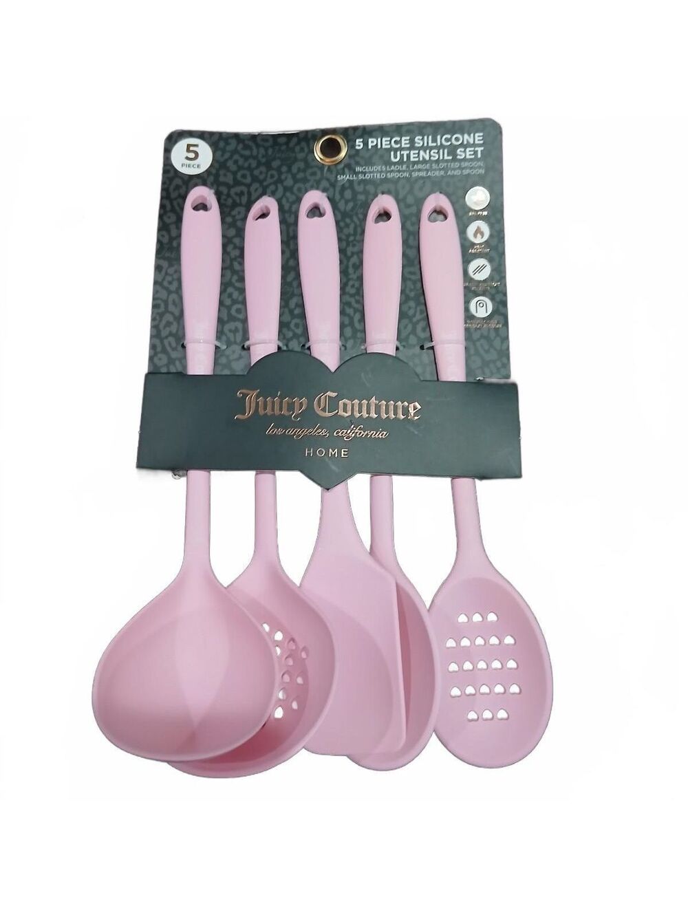 Juicy Couture Pink Silicone 5 Pc Utensil Set Coquette Designer Kitchen NWT
